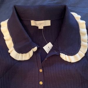 Navy sweater with collar and sleeve details
